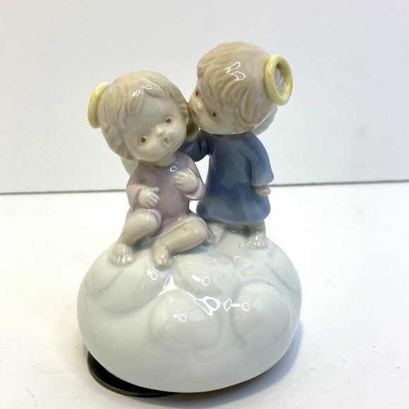 Vintage RR Roman Porcelain Music Box Baby Angel & Friend You've Got A Friend - Picture 1 of 10